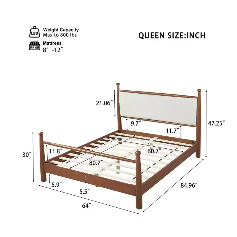 Cadre de lit plateforme rembourré beige et noyer, Queen/King, 2 places