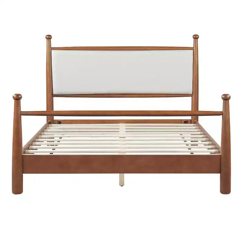 Cadre de lit plateforme rembourré beige et noyer, Queen/King, 2 places