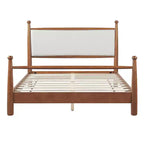 Cadre de lit plateforme rembourré beige et noyer, Queen/King, 2 places
