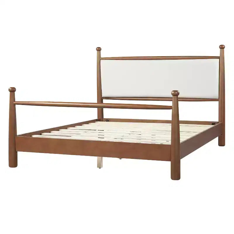 Cadre de lit plateforme rembourré beige et noyer, Queen/King, 2 places