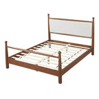 Cadre de lit plateforme rembourré beige et noyer, Queen/King, 2 places