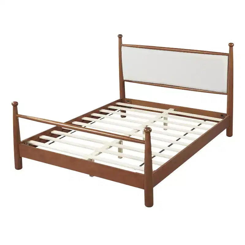 Cadre de lit plateforme rembourré beige et noyer, Queen/King, 2 places