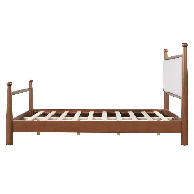 Cadre de lit plateforme rembourré beige et noyer, Queen/King, 2 places