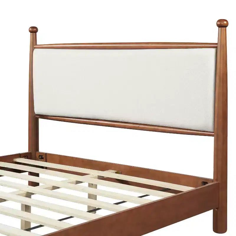 Cadre de lit plateforme rembourré beige et noyer, Queen/King, 2 places