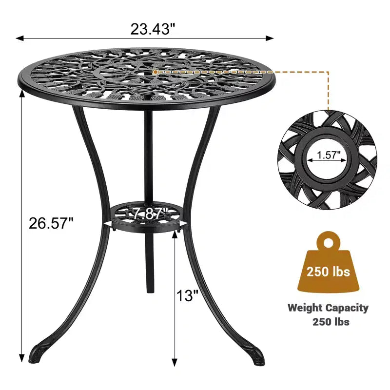 Table de bistrot ronde noire, style floral tulipe, 1 place