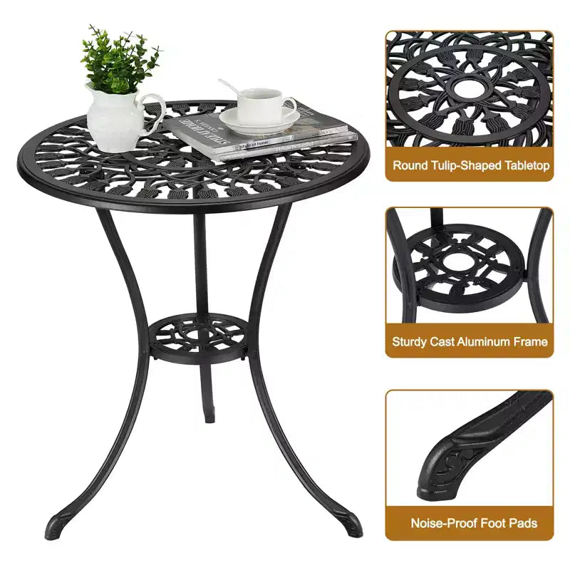 Table de bistrot ronde noire, style floral tulipe, 1 place