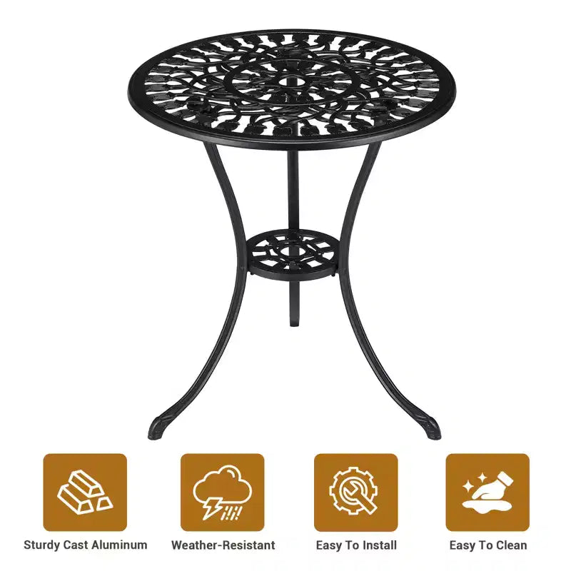 Table de bistrot ronde noire, style floral tulipe, 1 place