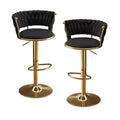 HomeRoots Set of Two Black and Gold Velvet and Metal Low Back Adjustable Height Swivel Bar Chairs