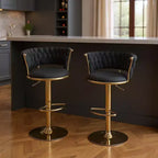 Tabouret de bar pivotant à dossier bas en velours noir et or, lot de 2