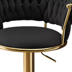 Tabouret de bar pivotant à dossier bas en velours noir et or, lot de 2