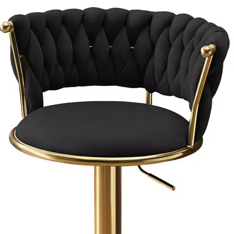 Tabouret de bar pivotant à dossier bas en velours noir et or, lot de 2