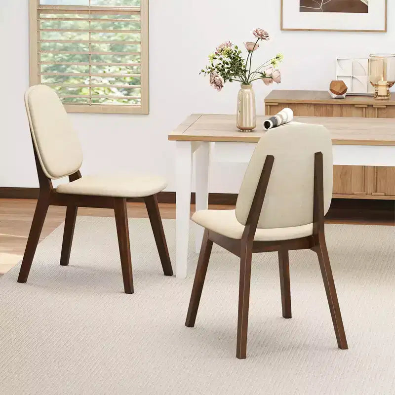 Chaise de salle à manger en lin marron et beige, sans accoudoirs, dossier haut, lot de 2 ou 4