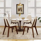 Chaise de salle à manger en lin marron et beige, sans accoudoirs, dossier haut, lot de 2 ou 4