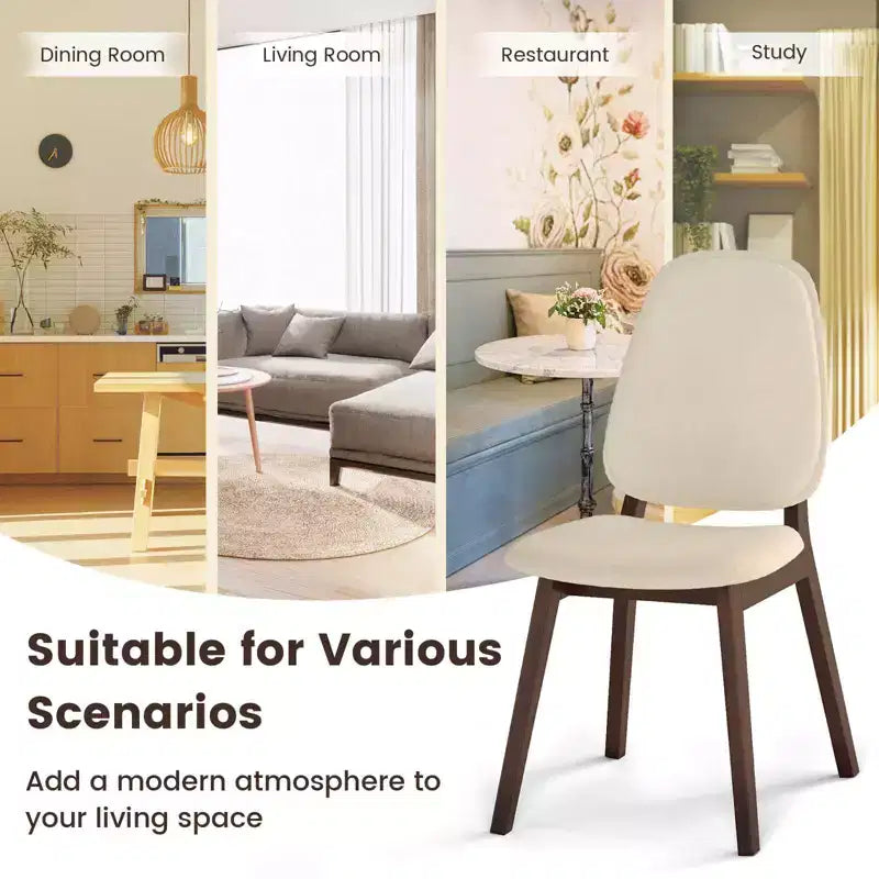 Chaise de salle à manger en lin marron et beige, sans accoudoirs, dossier haut, lot de 2 ou 4