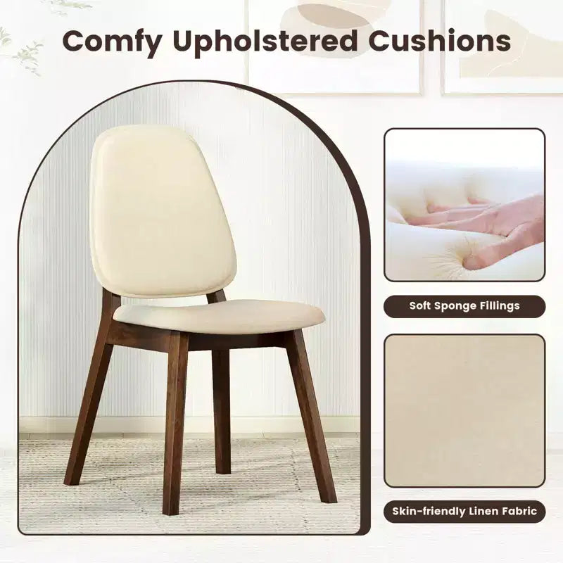 Chaise de salle à manger en lin marron et beige, sans accoudoirs, dossier haut, lot de 2 ou 4