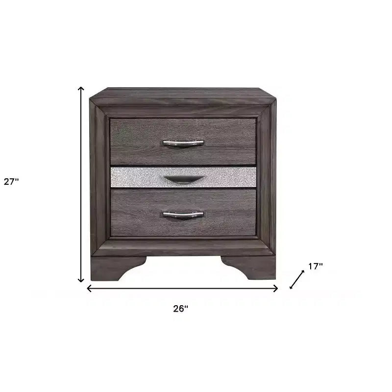 Table de chevet grise à deux tiroirs, pour 1