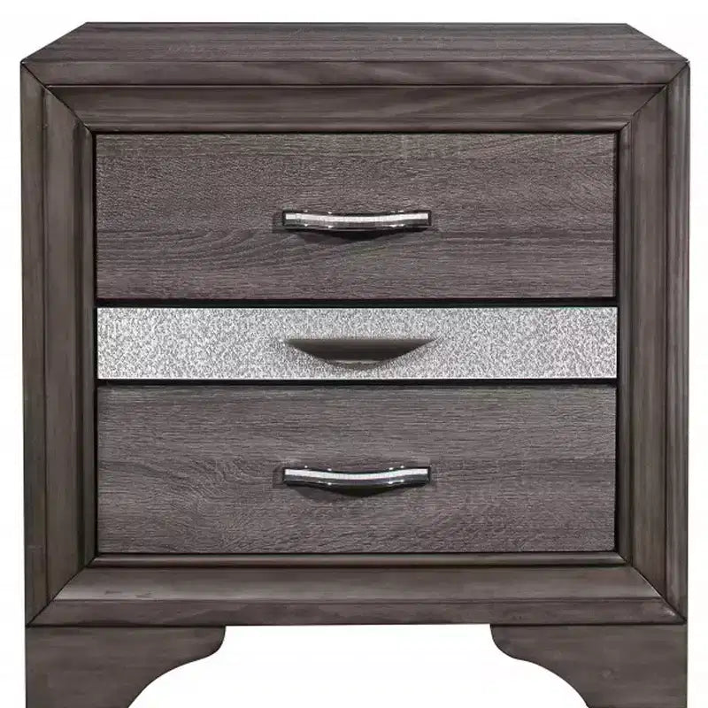 Table de chevet grise à deux tiroirs, pour 1
