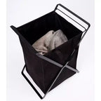 Panier à Linge avec Doublure en Coton – Noir/Blanc, Cadre en Acier, pour 1 Personne