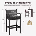 Tabourets de bar à dossier bas en rotin marron avec coussin et accoudoirs, lot de 2