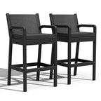 Tabourets de bar à dossier bas en rotin marron avec coussin et accoudoirs, lot de 2