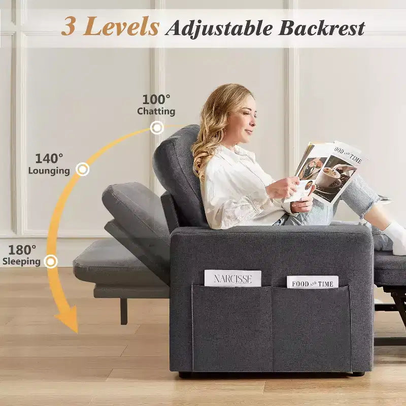 Fauteuil convertible 3-en-1 beige/gris, une place