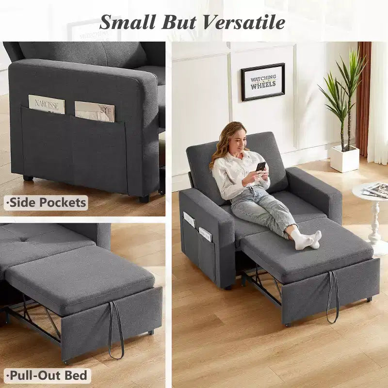 Fauteuil convertible 3-en-1 beige/gris, une place