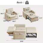 Fauteuil convertible 3-en-1 beige/gris, une place