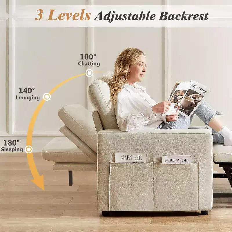 Fauteuil convertible 3-en-1 beige/gris, une place