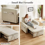 Fauteuil convertible 3-en-1 beige/gris, une place