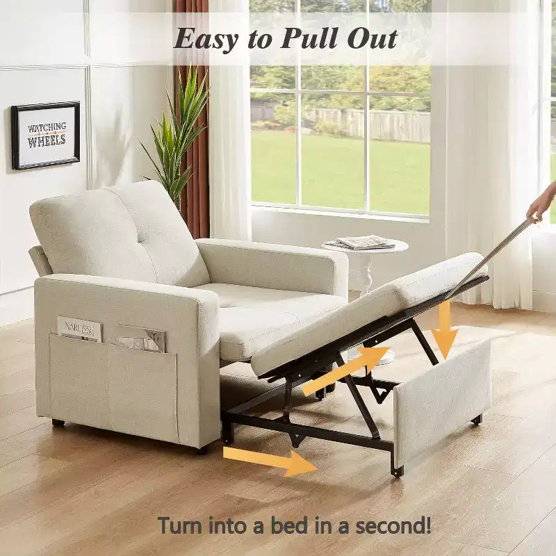 Fauteuil convertible 3-en-1 beige/gris, une place