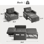 Fauteuil convertible 3-en-1 beige/gris, une place