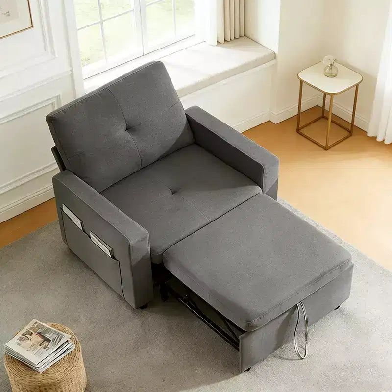 Fauteuil convertible 3-en-1 beige/gris, une place