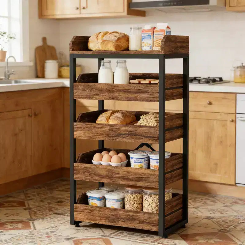 GDFStudio Anna Rustic Wooden Wine Rack with 5 Shelves