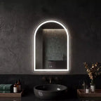 Miroir de salle de bain LED arqué blanc, 3 couleurs de lumière, intensité variable, simple