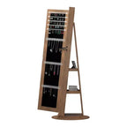 Miroir de rangement à bijoux pivotant à 360°, coloris noir/marron/noyer/blanc, sur pied, une personne