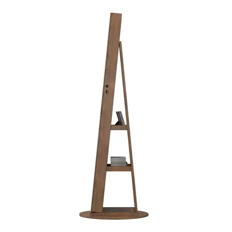 Miroir de rangement à bijoux pivotant à 360°, coloris noir/marron/noyer/blanc, sur pied, une personne