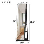 Miroir de rangement à bijoux pivotant à 360°, coloris noir/marron/noyer/blanc, sur pied, une personne