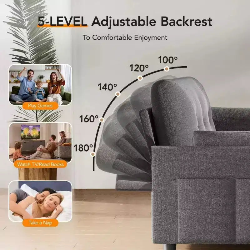 Canapé-lit convertible 3-en-1 vert/gris/blanc, 2 places, chenille
