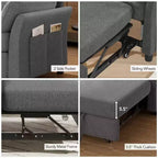 Canapé-lit convertible 3-en-1 vert/gris/blanc, 2 places, chenille