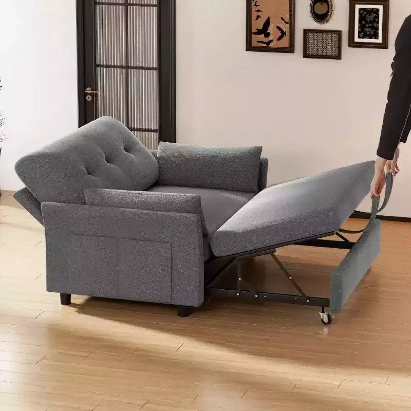 Canapé-lit convertible 3-en-1 vert/gris/blanc, 2 places, chenille