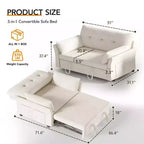 Canapé-lit convertible 3-en-1 vert/gris/blanc, 2 places, chenille