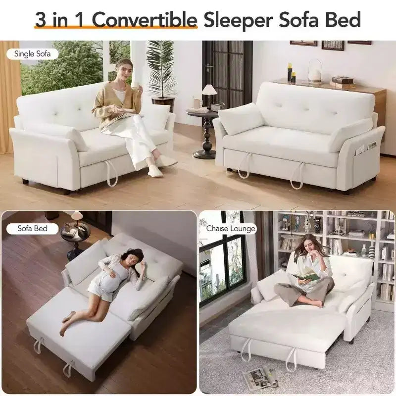 Canapé-lit convertible 3-en-1 vert/gris/blanc, 2 places, chenille