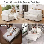 Canapé-lit convertible 3-en-1 vert/gris/blanc, 2 places, chenille