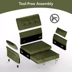 Canapé-lit convertible 3-en-1 vert/gris/blanc, 2 places, chenille