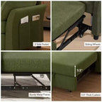 Canapé-lit convertible 3-en-1 vert/gris/blanc, 2 places, chenille