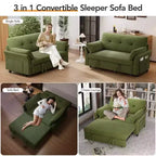 Canapé-lit convertible 3-en-1 vert/gris/blanc, 2 places, chenille