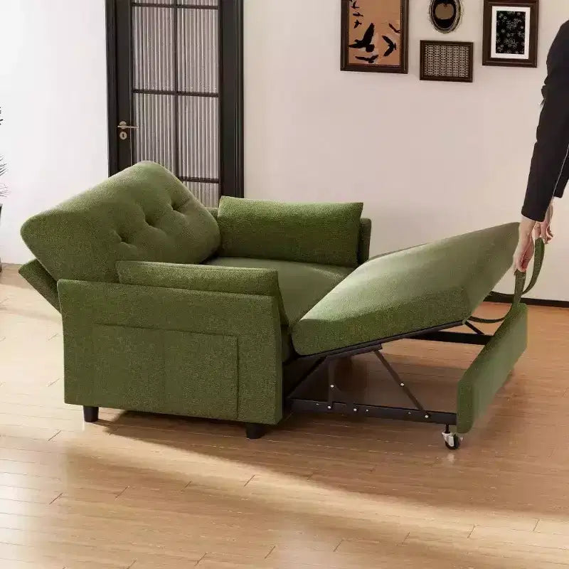 Canapé-lit convertible 3-en-1 vert/gris/blanc, 2 places, chenille