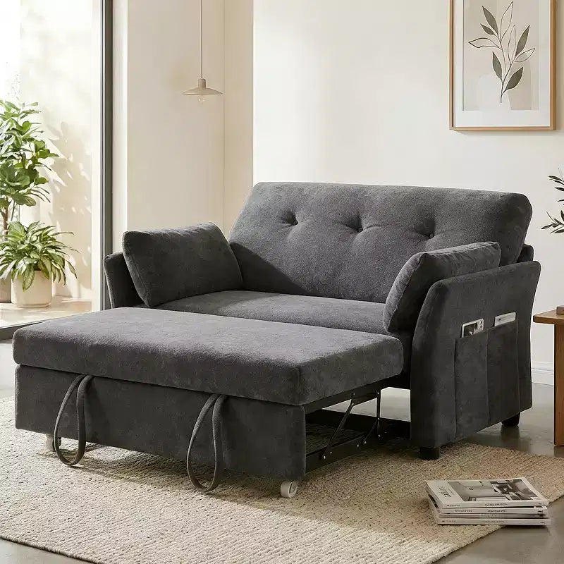 Canapé-lit convertible 3-en-1 vert/gris/blanc, 2 places, chenille