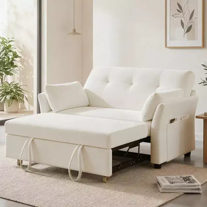 Canapé-lit convertible 3-en-1 vert/gris/blanc, 2 places, chenille