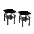 Set of 2 Tempered Black Glass End Tables, Modern Nightstands with Metal Legs for Living Room